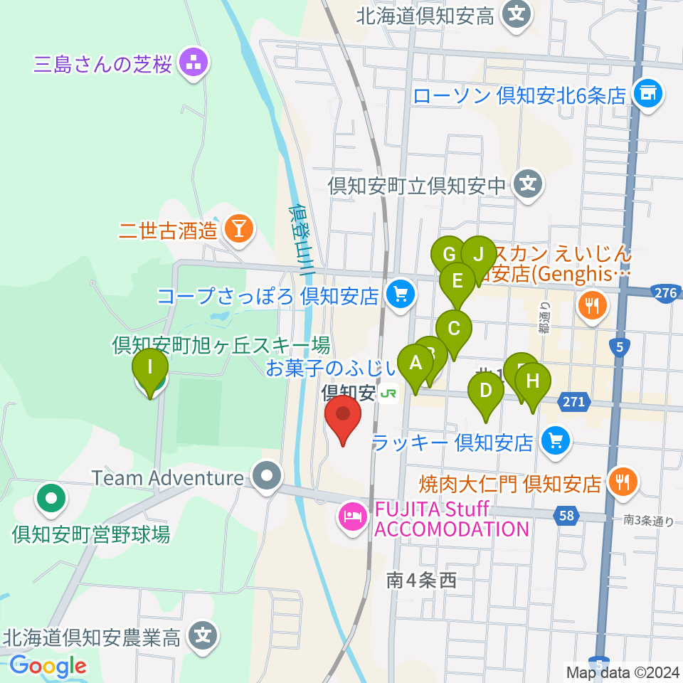 倶知安総合体育館周辺のカフェ一覧地図