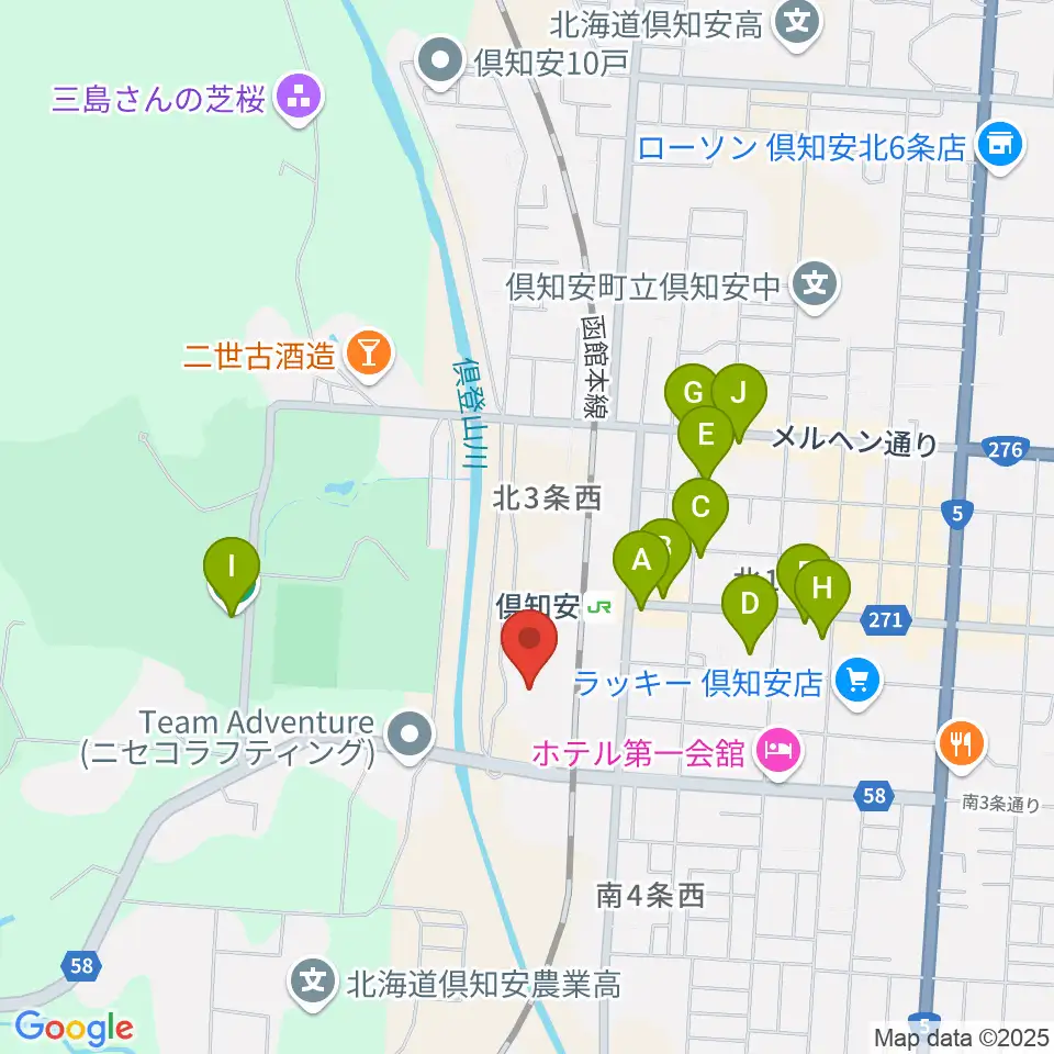 倶知安総合体育館周辺のカフェ一覧地図
