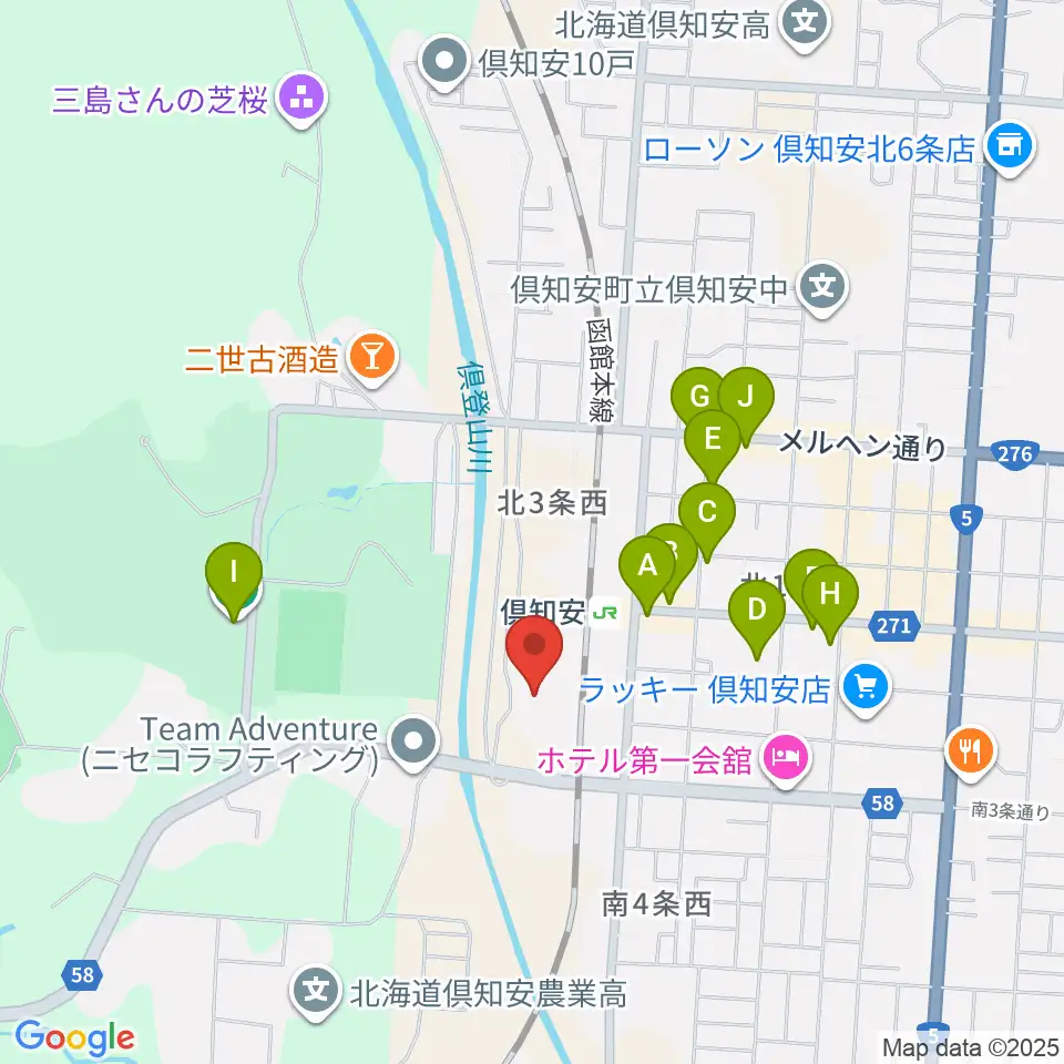 倶知安総合体育館周辺のカフェ一覧地図