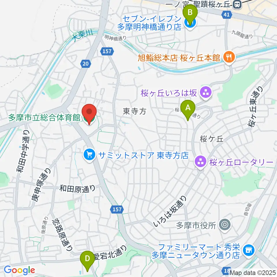 多摩市立総合体育館周辺のカフェ一覧地図