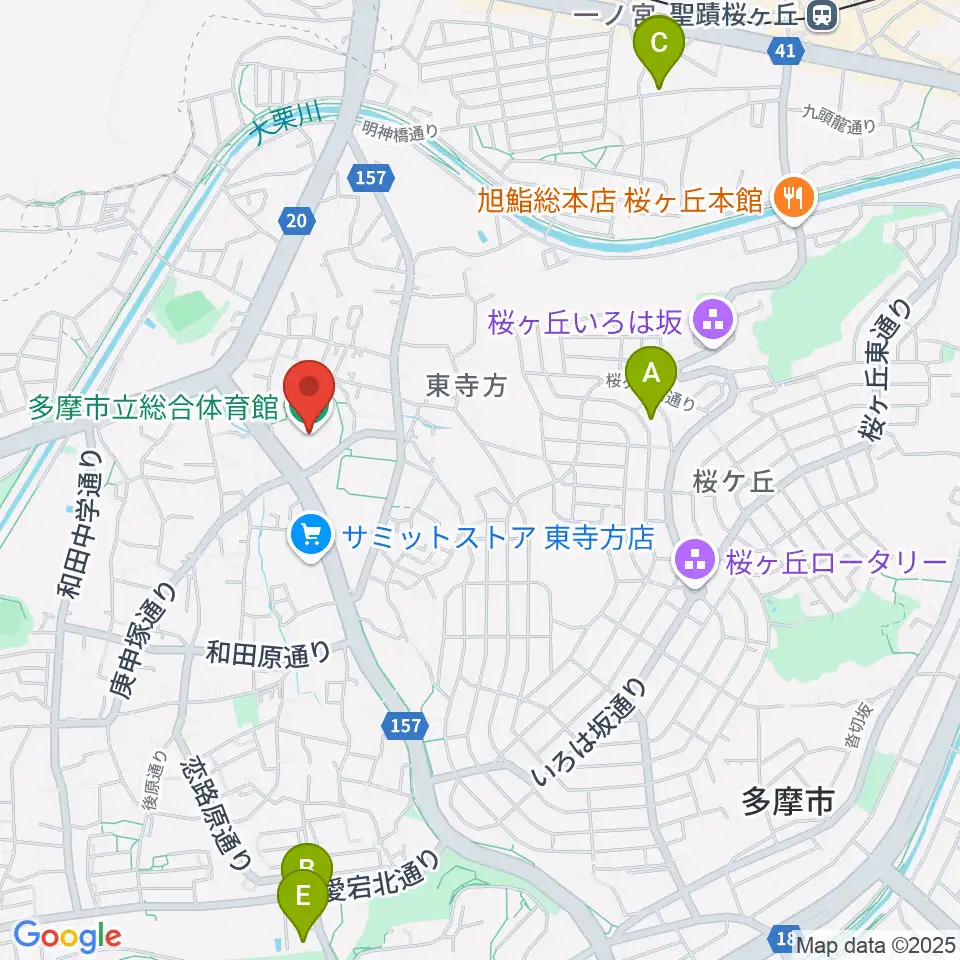 多摩市立総合体育館周辺のカフェ一覧地図