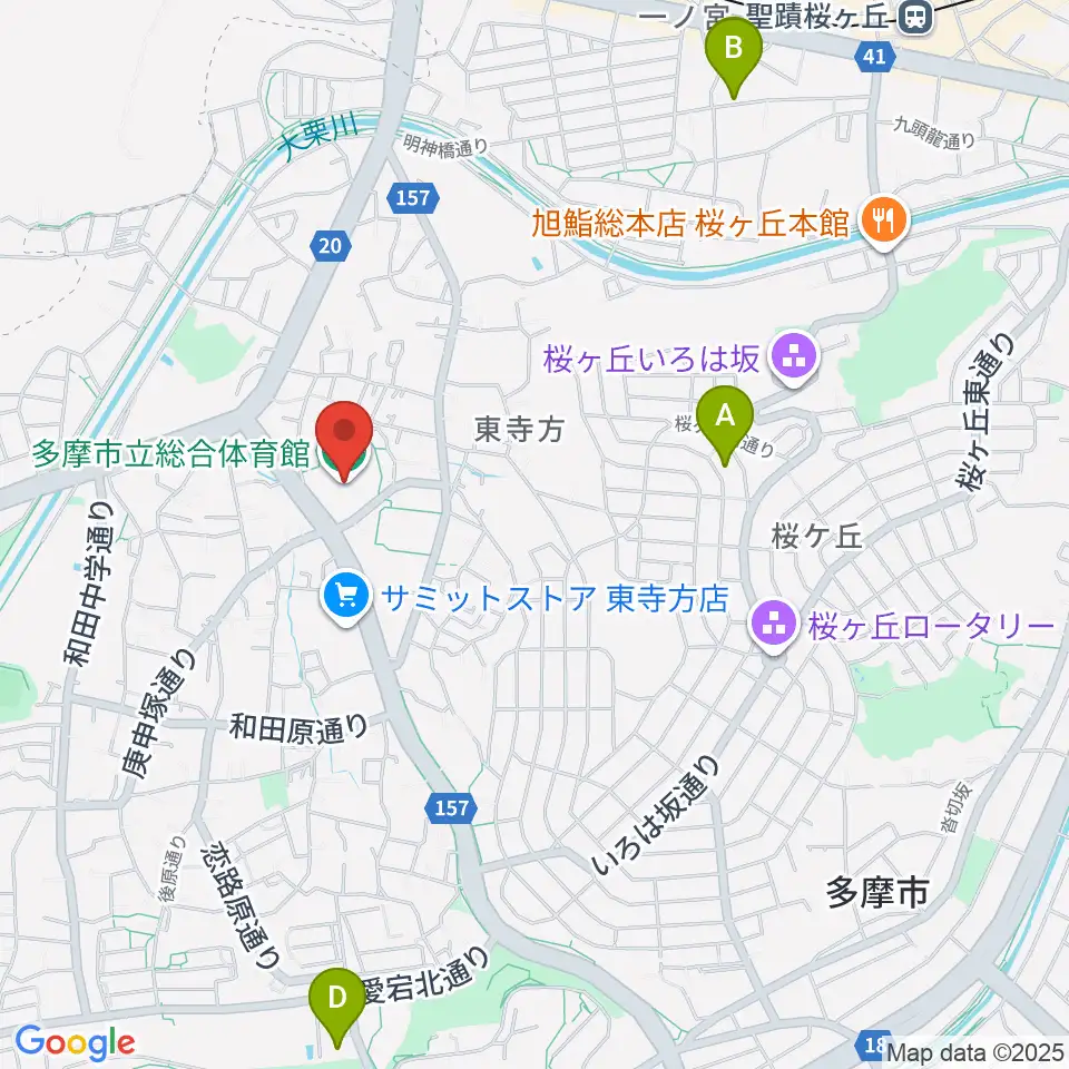 多摩市立総合体育館周辺のカフェ一覧地図