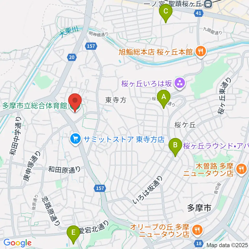 多摩市立総合体育館周辺のカフェ一覧地図