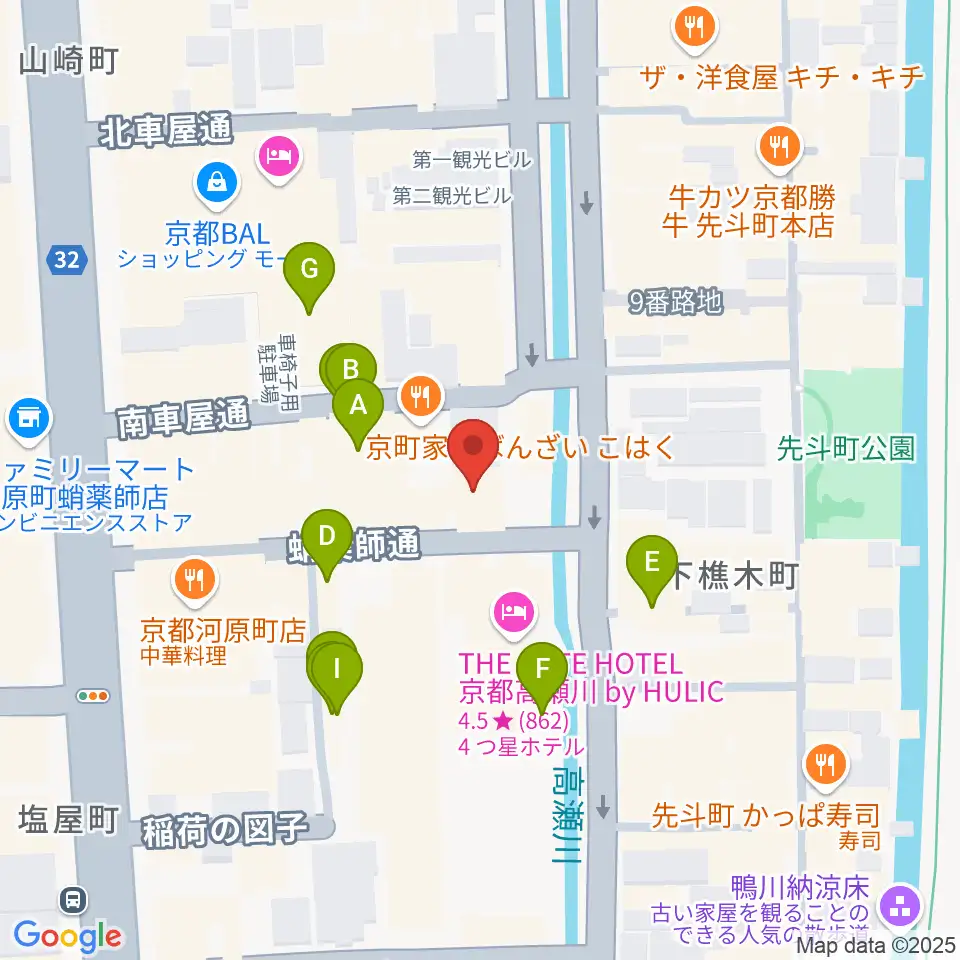 音楽天国・京都河原町店周辺のカフェ一覧地図