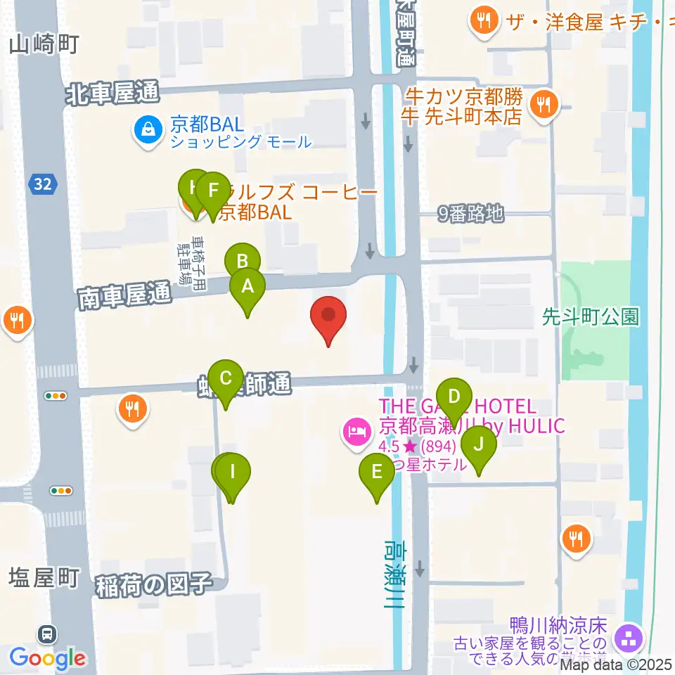 音楽天国・京都河原町店周辺のカフェ一覧地図