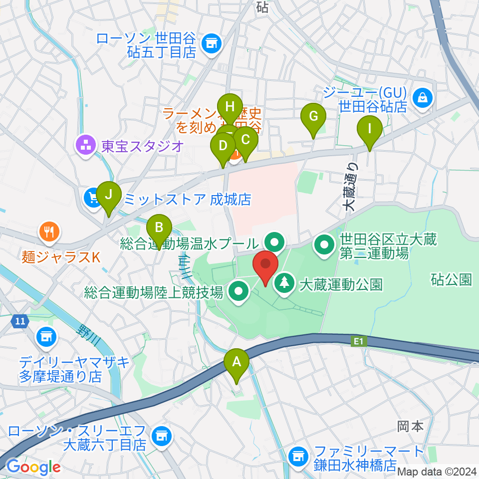 世田谷区立総合運動場体育館周辺のカフェ一覧地図