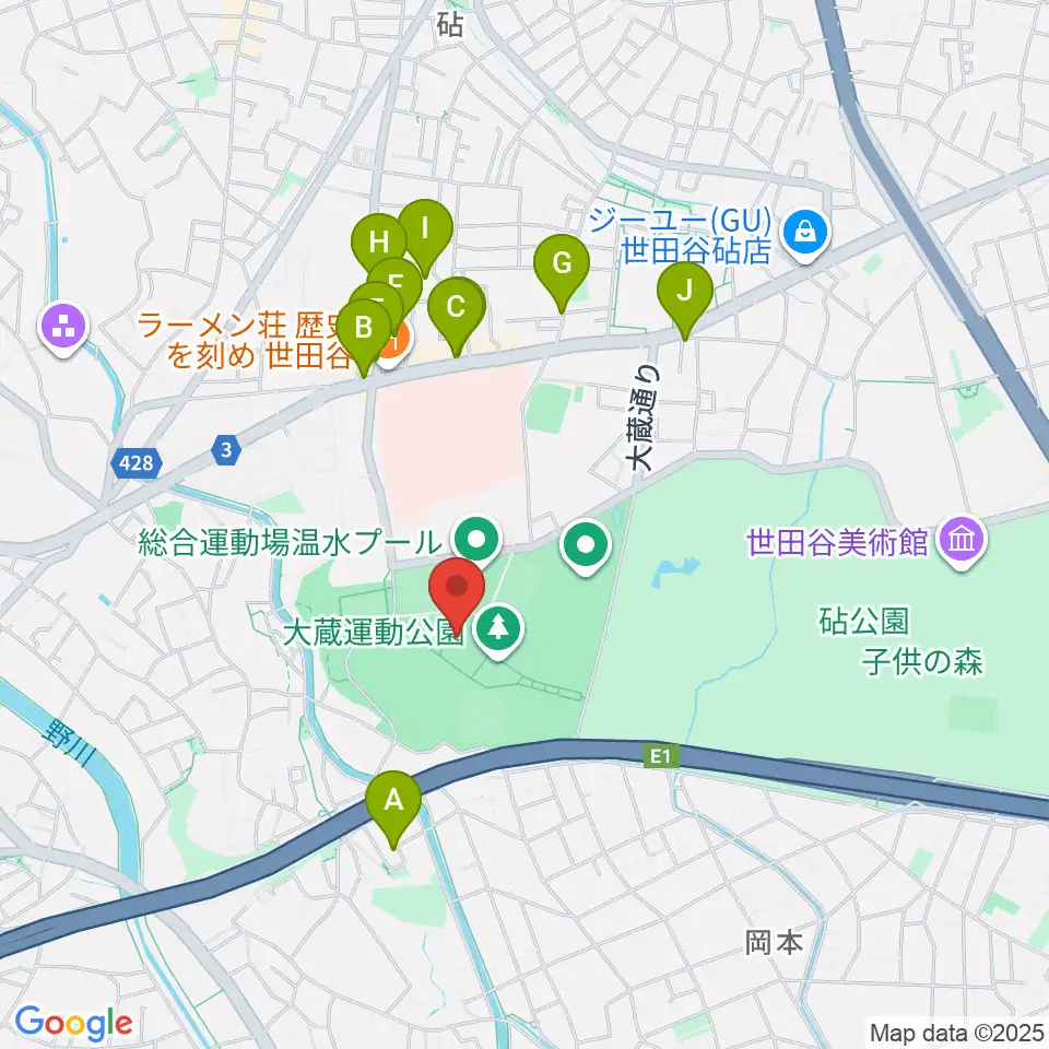 世田谷区立総合運動場体育館周辺のカフェ一覧地図