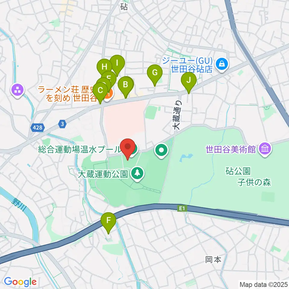 世田谷区立総合運動場温水プール周辺のカフェ一覧地図