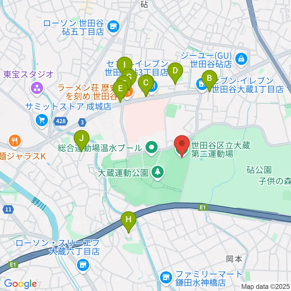 大蔵第二運動場体育館周辺のカフェ一覧地図
