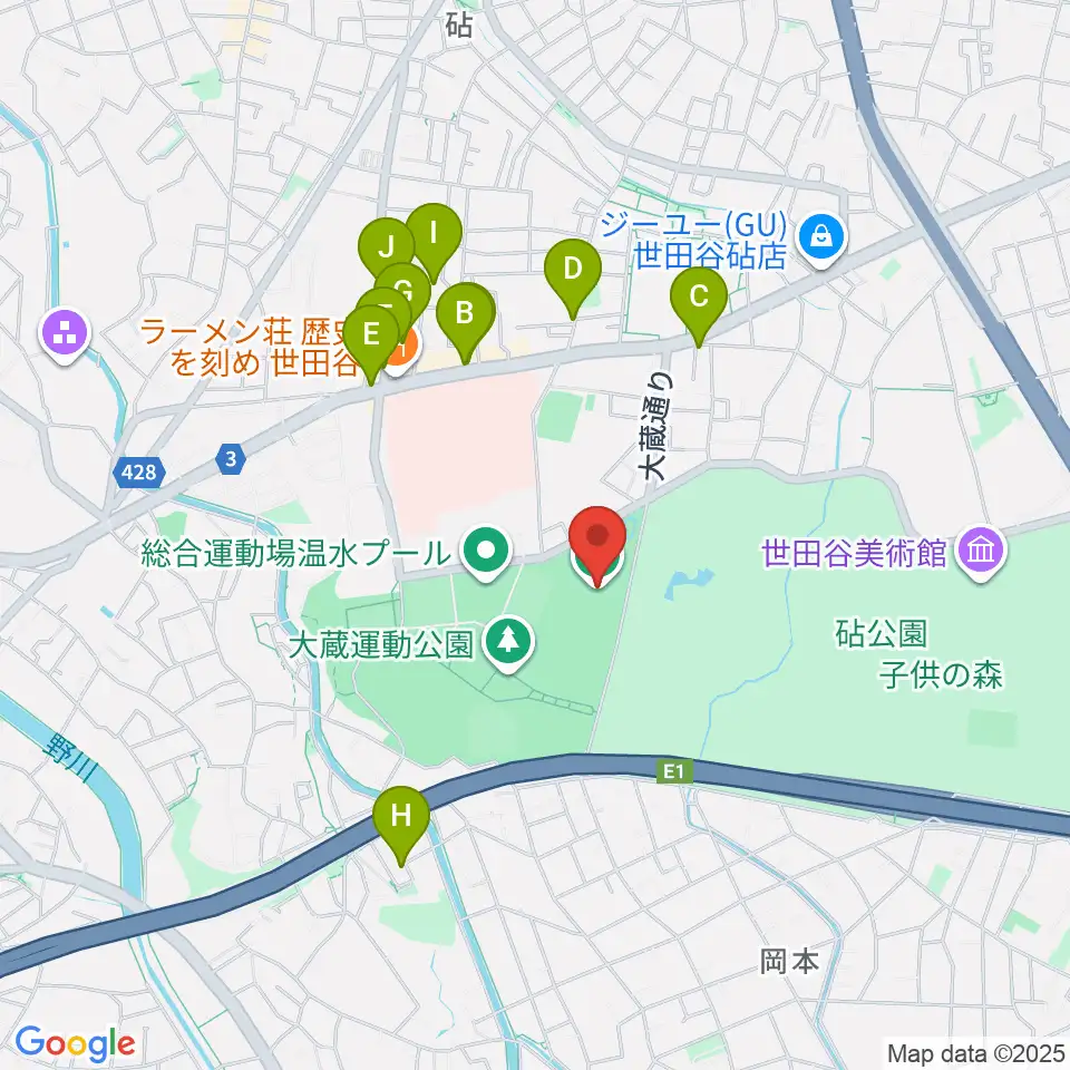 大蔵第二運動場体育館周辺のカフェ一覧地図
