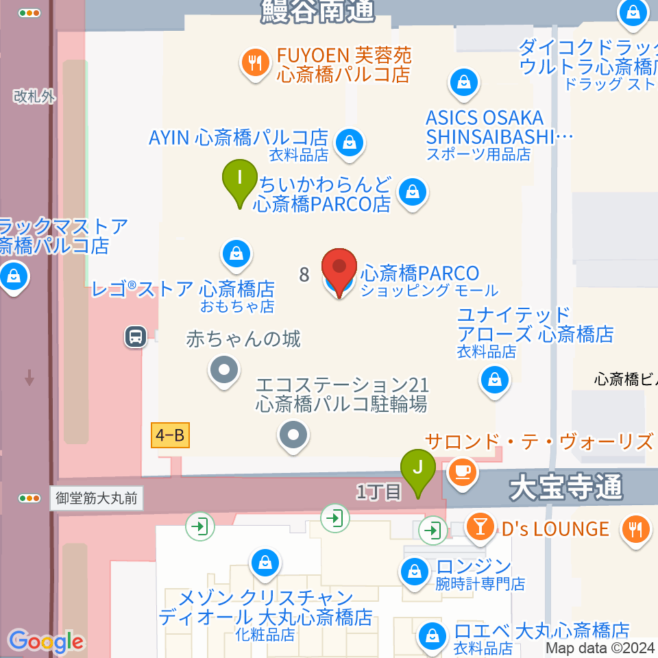 心斎橋パルコSPACE14周辺のカフェ一覧地図