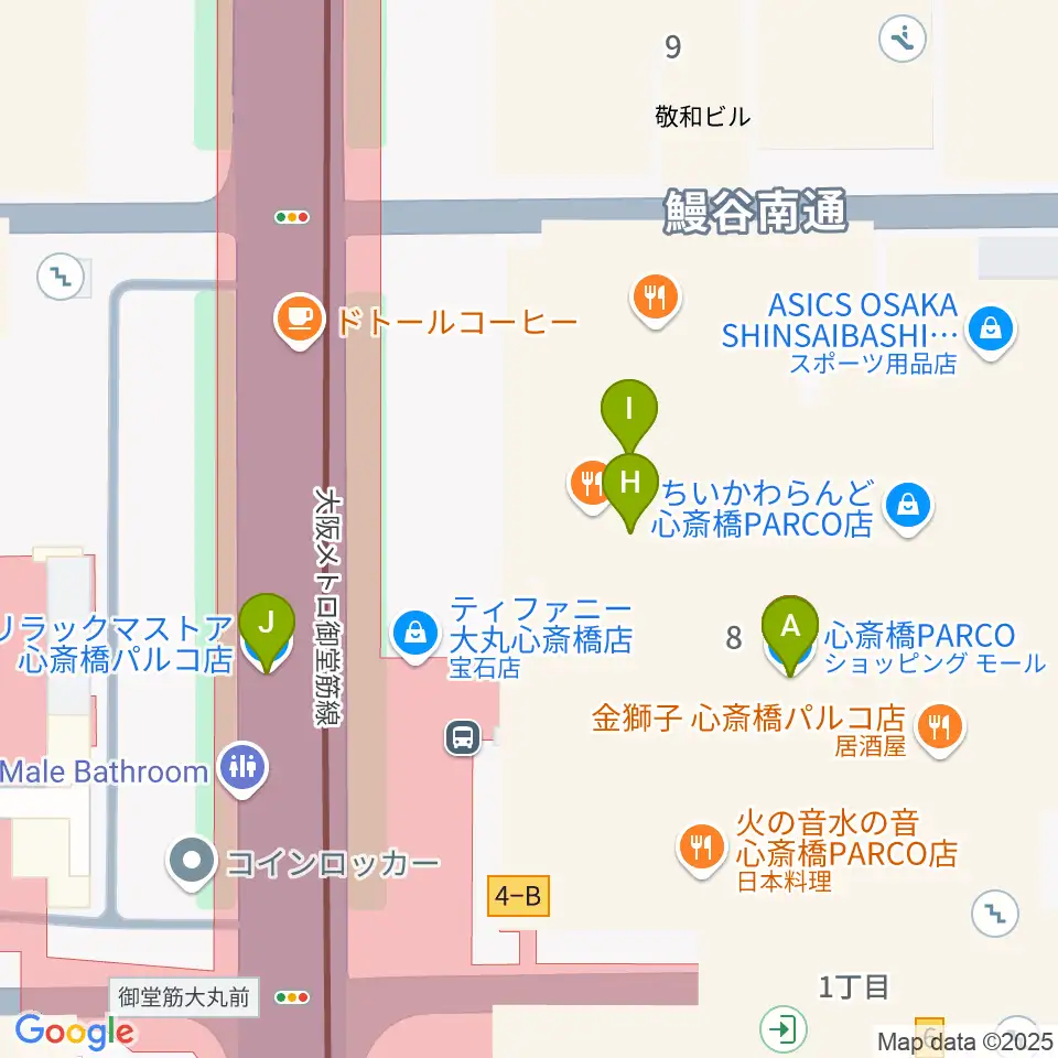 心斎橋パルコSPACE14周辺のカフェ一覧地図