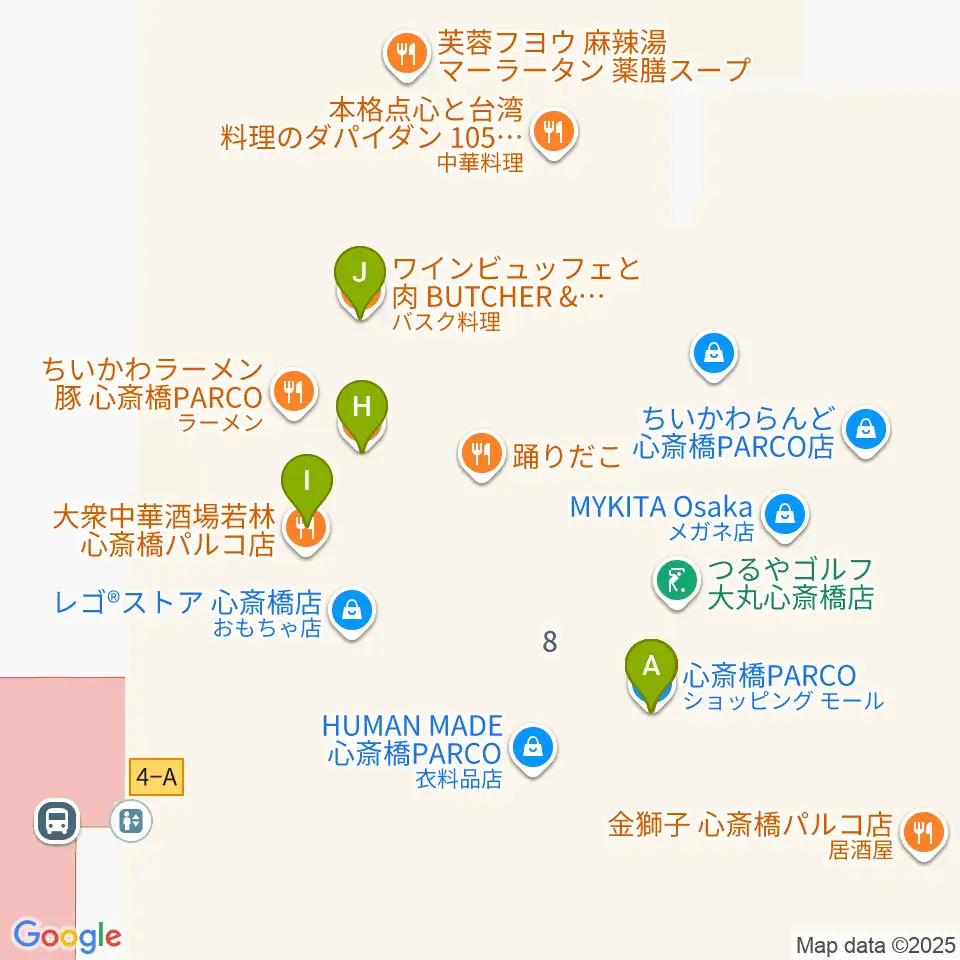 心斎橋パルコSPACE14周辺のカフェ一覧地図