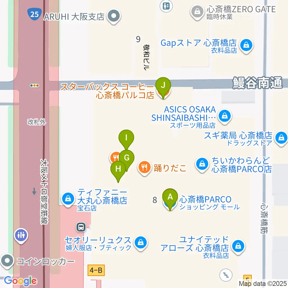 心斎橋パルコSPACE14周辺のカフェ一覧地図