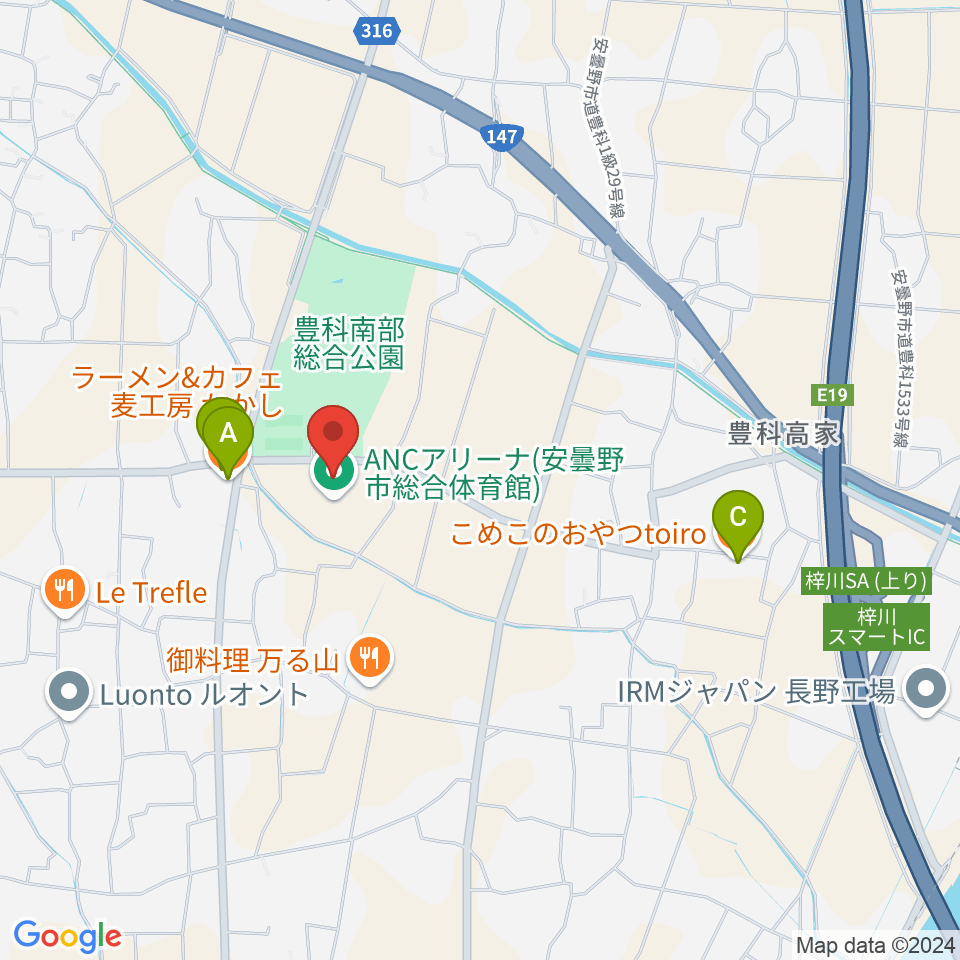 ANCアリーナ周辺のカフェ一覧地図