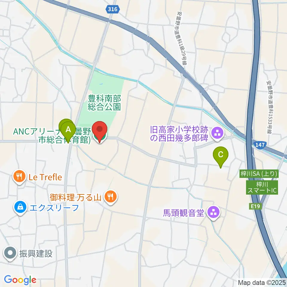 ANCアリーナ周辺のカフェ一覧地図