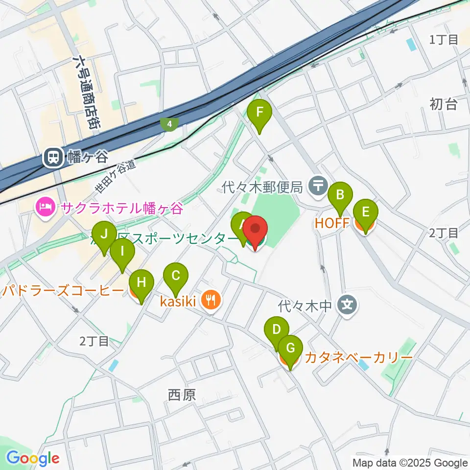 渋谷区スポーツセンター周辺のカフェ一覧地図