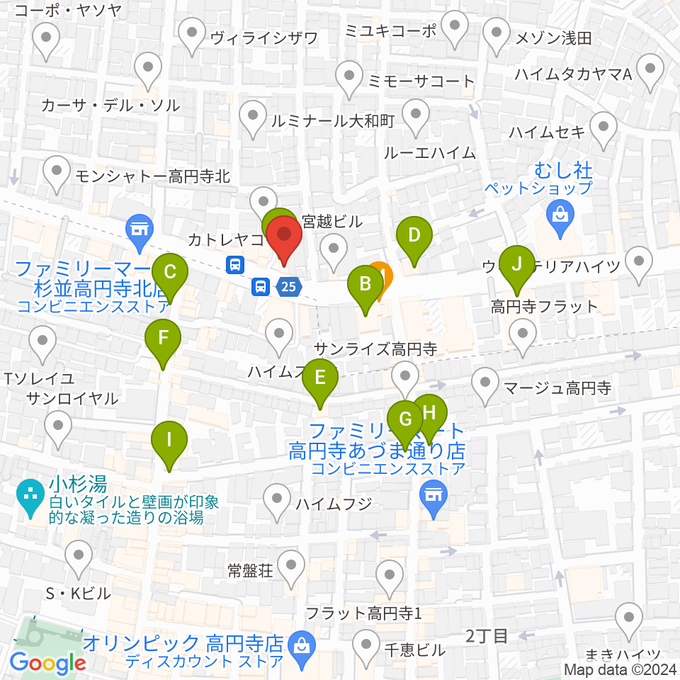 ソニックバンドスタジオ周辺のカフェ一覧地図