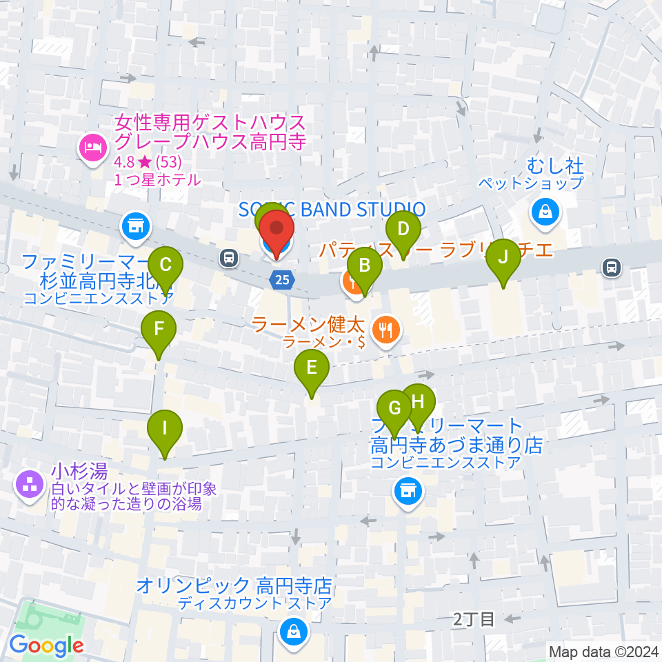 ソニックバンドスタジオ周辺のカフェ一覧地図