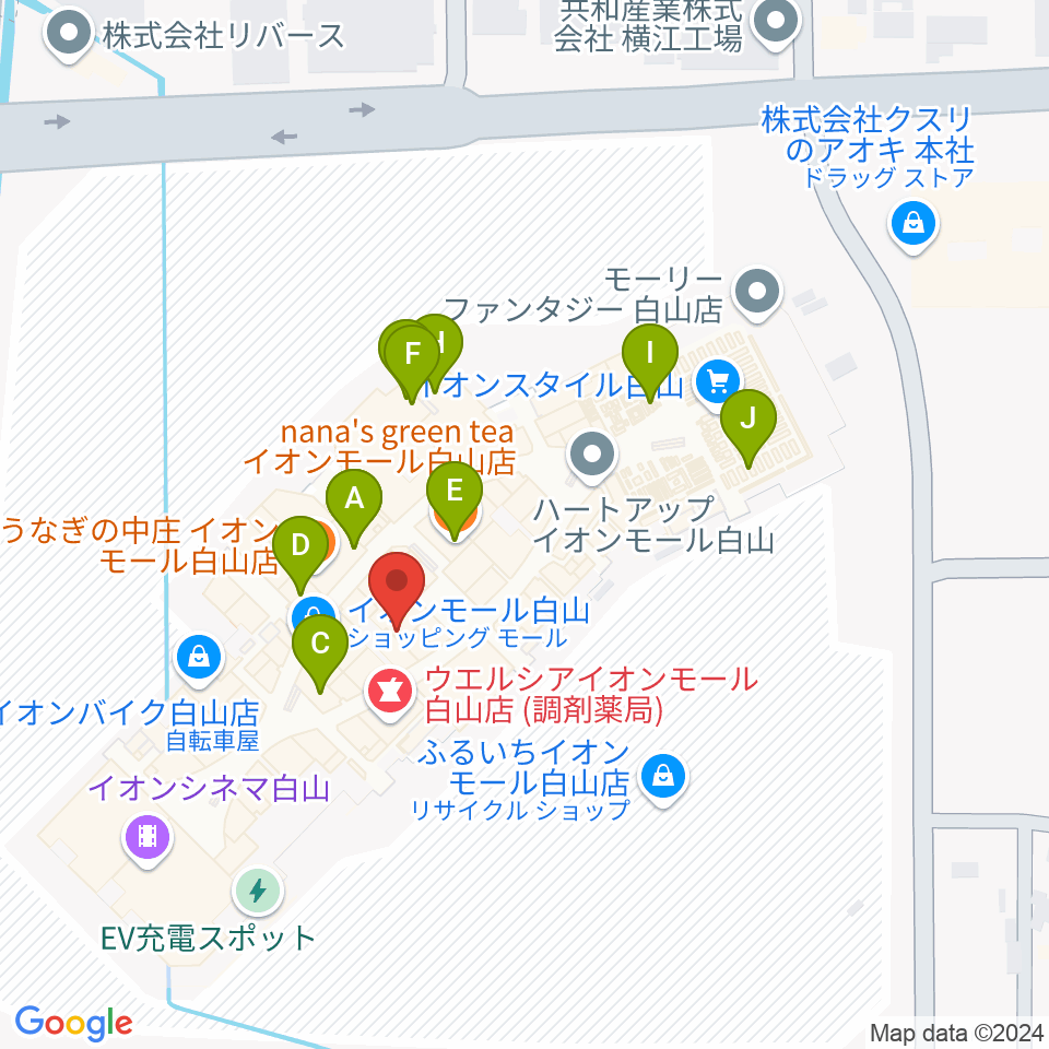 イオンシネマ白山周辺のカフェ一覧地図