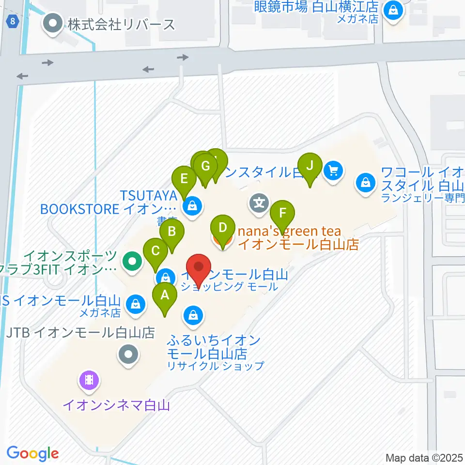 イオンシネマ白山周辺のカフェ一覧地図