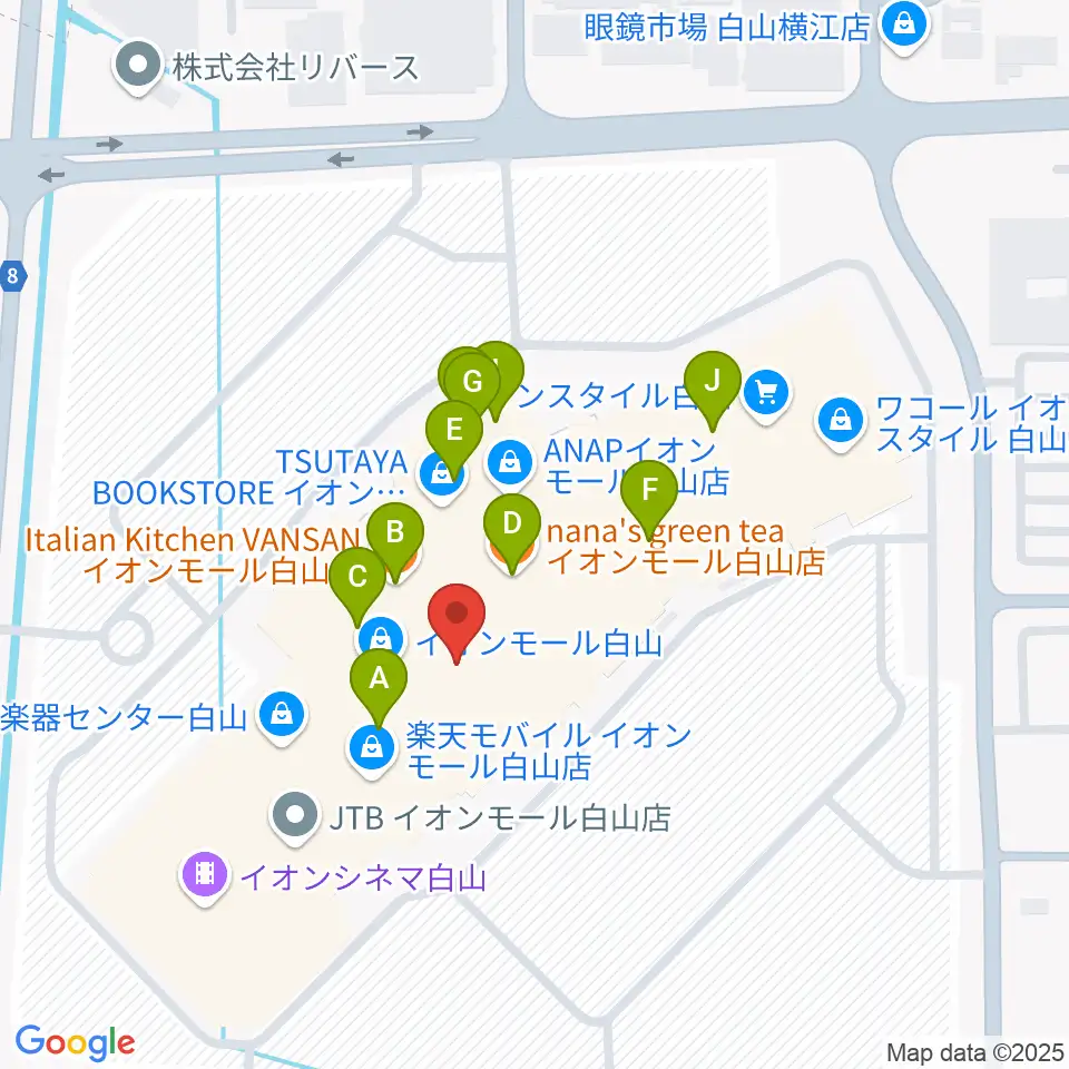 イオンシネマ白山周辺のカフェ一覧地図