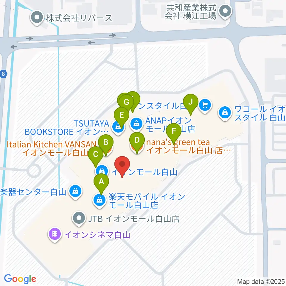 イオンシネマ白山周辺のカフェ一覧地図