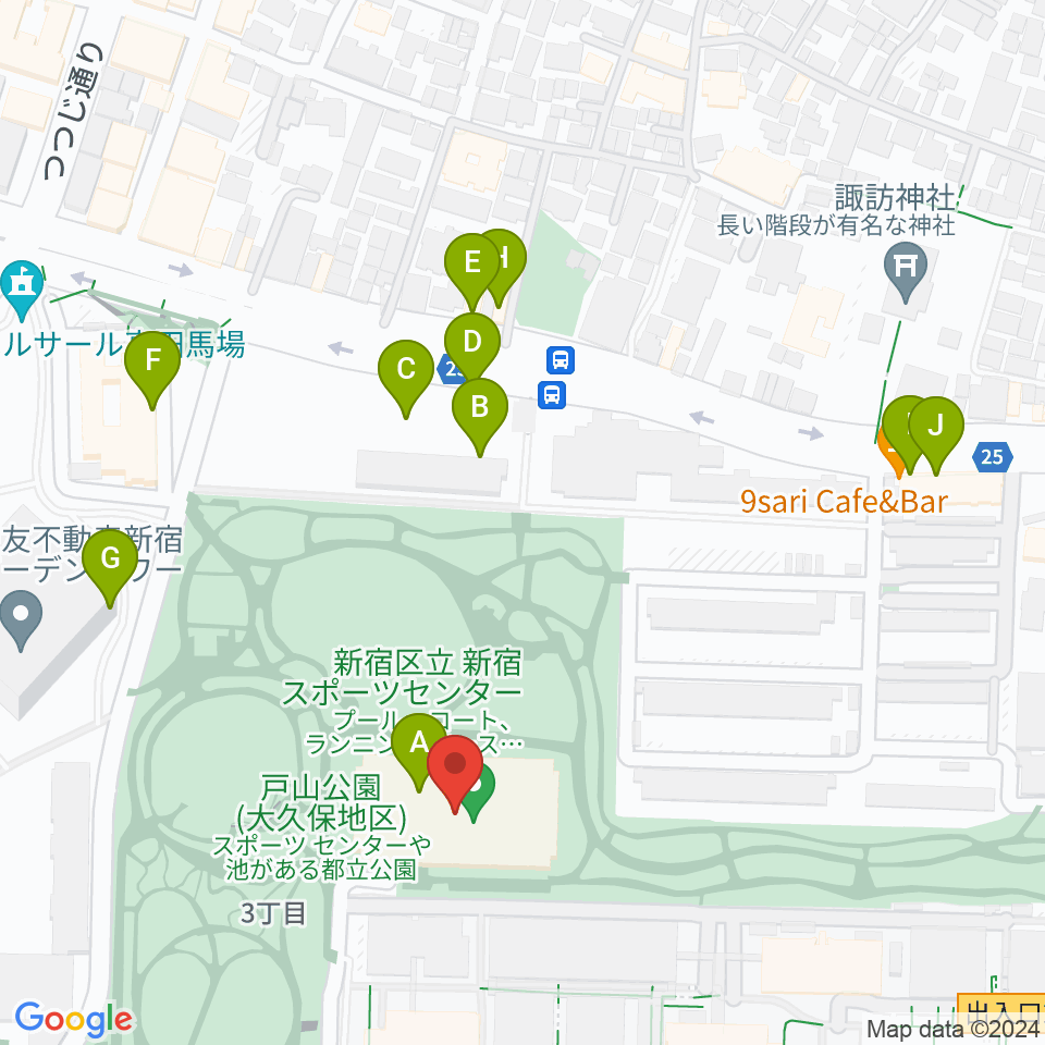 新宿スポーツセンター周辺のカフェ一覧地図