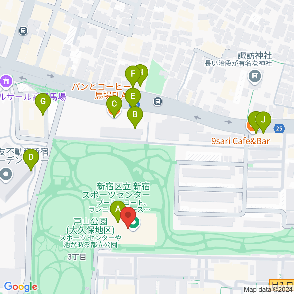 新宿スポーツセンター周辺のカフェ一覧地図