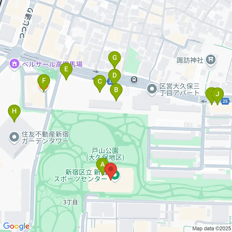 新宿スポーツセンター周辺のカフェ一覧地図