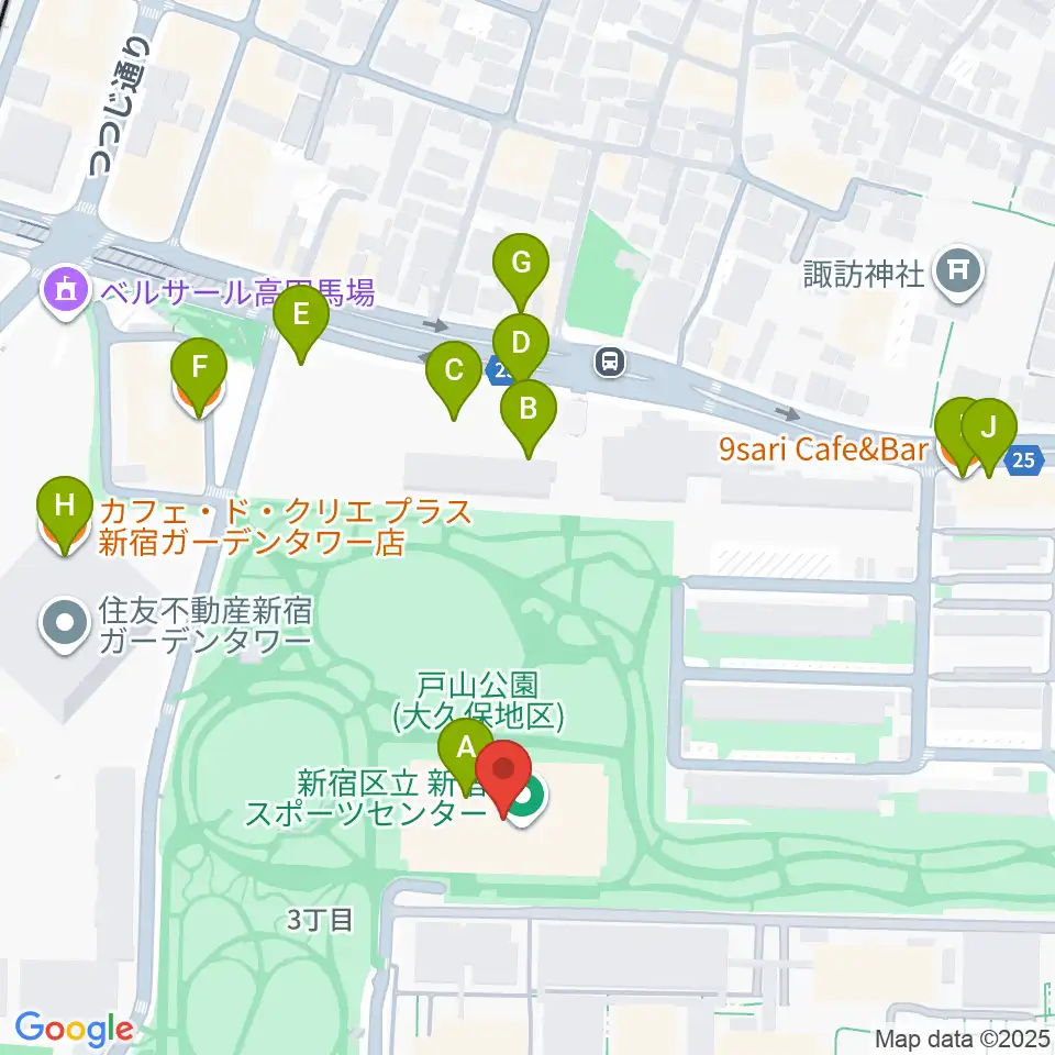 新宿スポーツセンター周辺のカフェ一覧地図