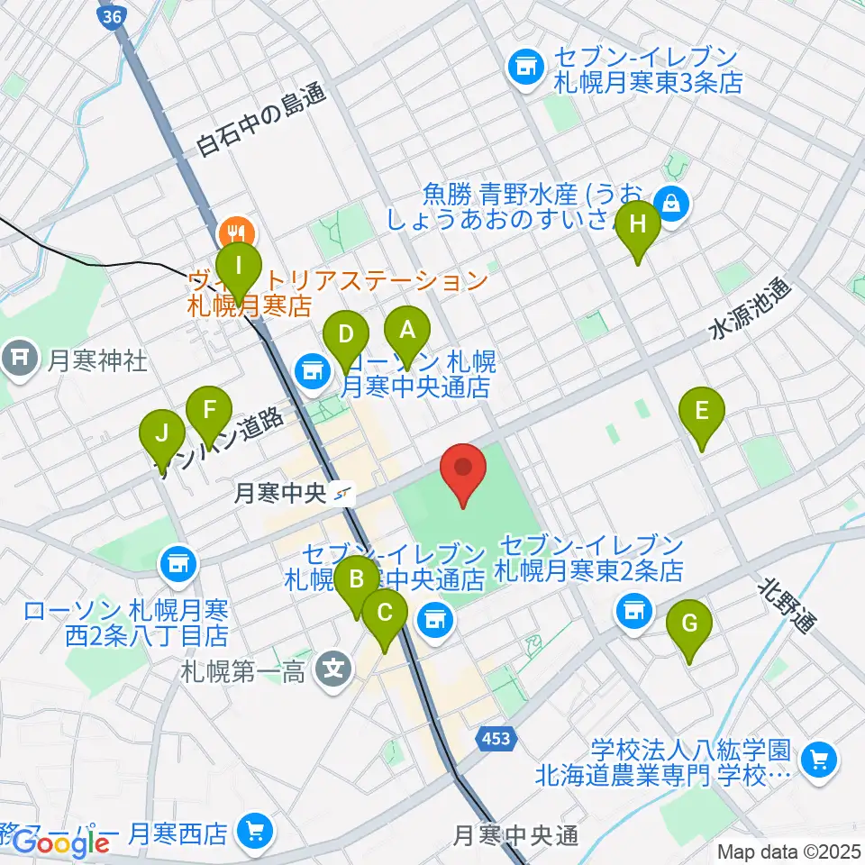 月寒屋外競技場周辺のカフェ一覧地図