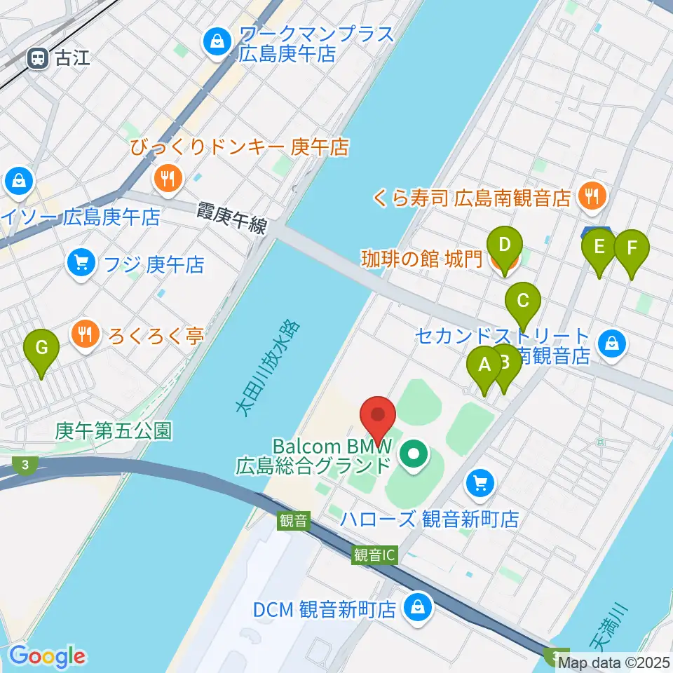 バルコムBMWスタジアム周辺のカフェ一覧地図