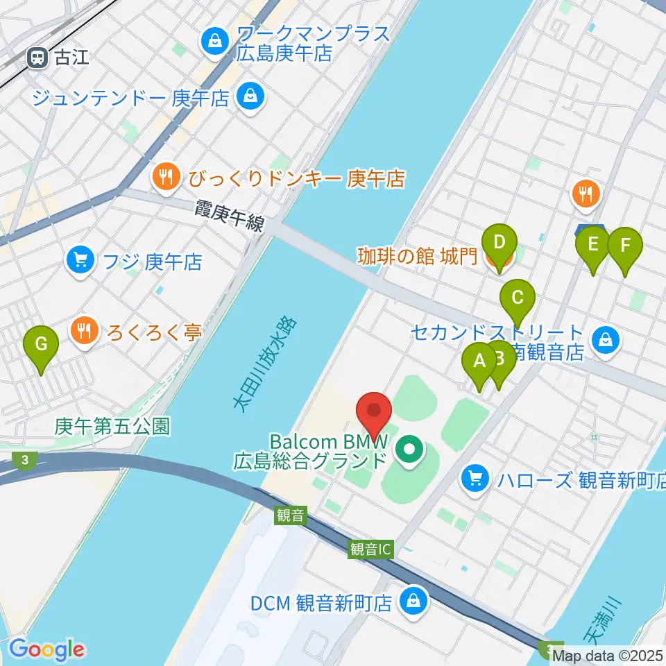 バルコムBMWスタジアム周辺のカフェ一覧地図
