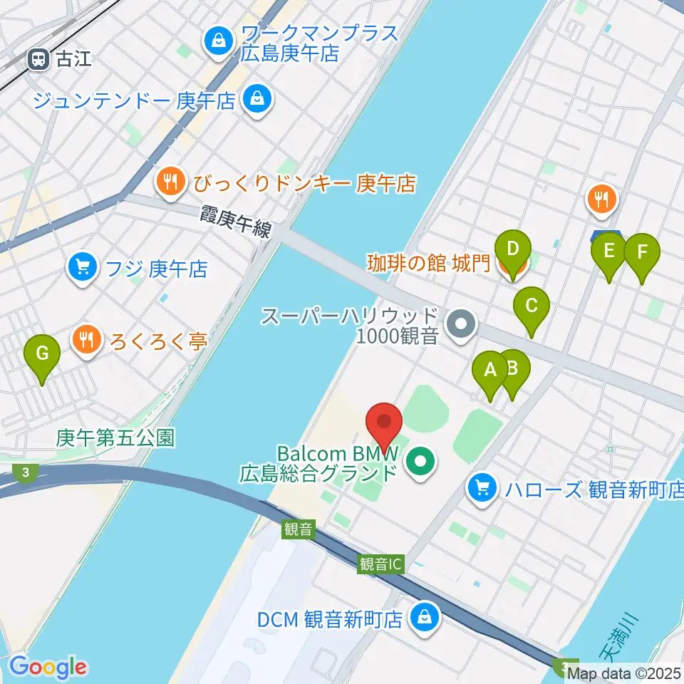 バルコムBMWスタジアム周辺のカフェ一覧地図