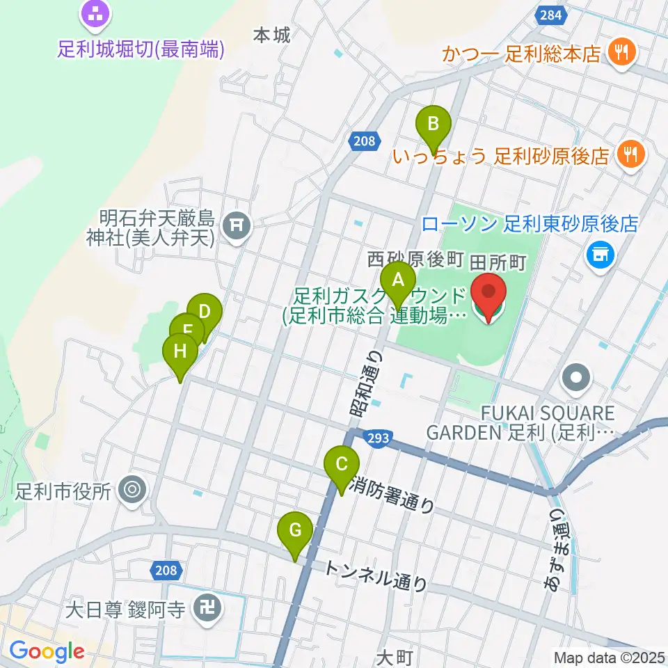 足利ガスグラウンド周辺のカフェ一覧地図