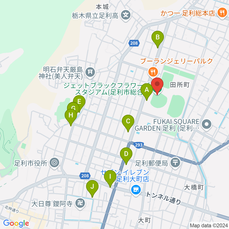 ジェットブラックフラワーズスタジアム周辺のカフェ一覧地図