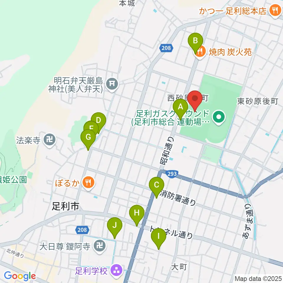 ジェットブラックフラワーズスタジアム周辺のカフェ一覧地図
