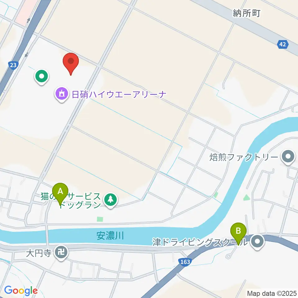 NHW三重武道館周辺のカフェ一覧地図