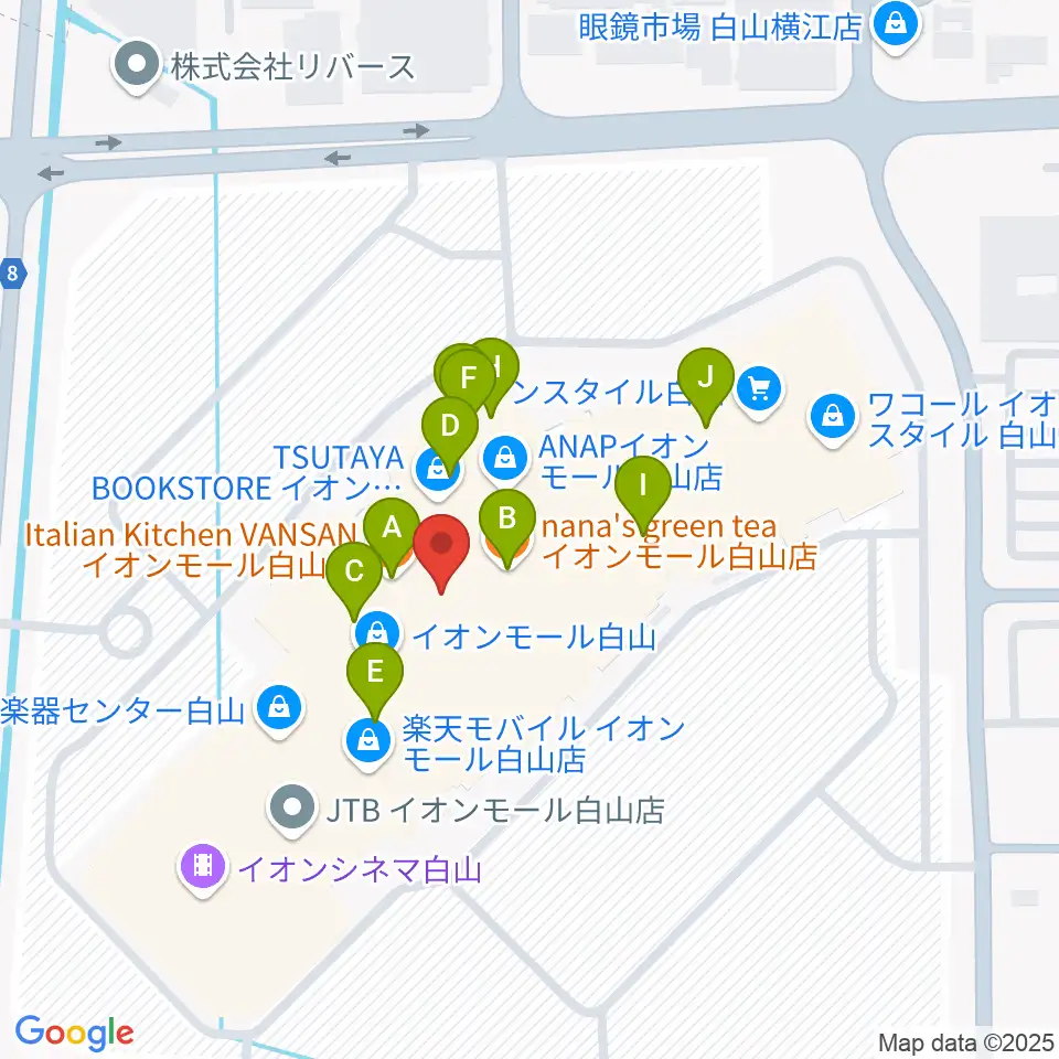 MPC楽器センター白山周辺のカフェ一覧地図