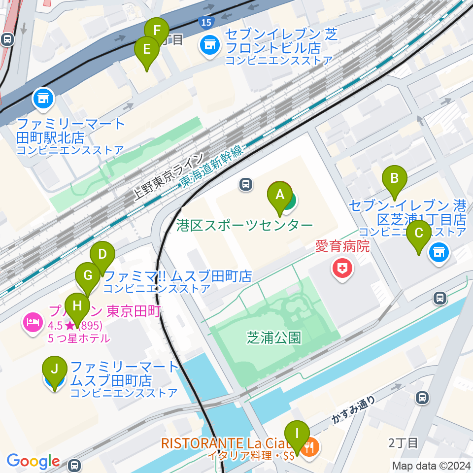 港区スポーツセンター周辺のカフェ一覧地図