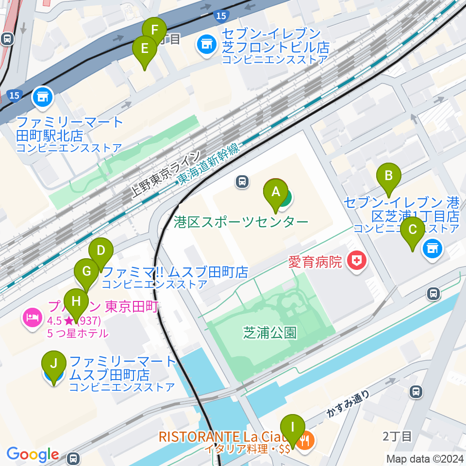 港区スポーツセンター周辺のカフェ一覧地図