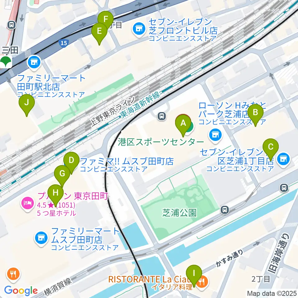 港区スポーツセンター周辺のカフェ一覧地図