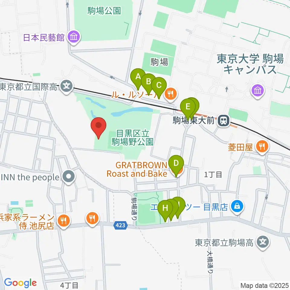 目黒区立駒場体育館周辺のカフェ一覧地図