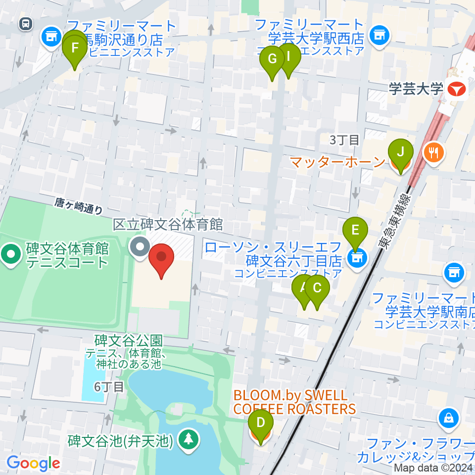 碑文谷体育館周辺のカフェ一覧地図