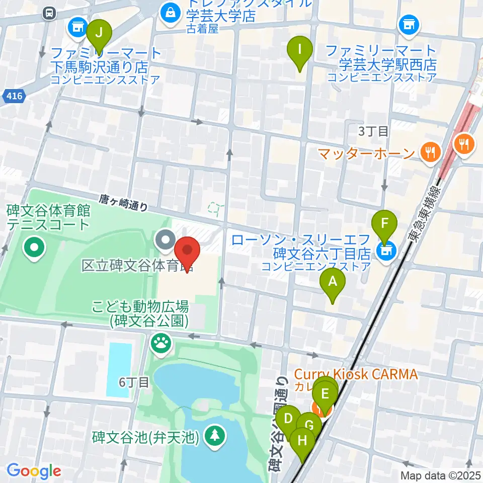 碑文谷体育館周辺のカフェ一覧地図