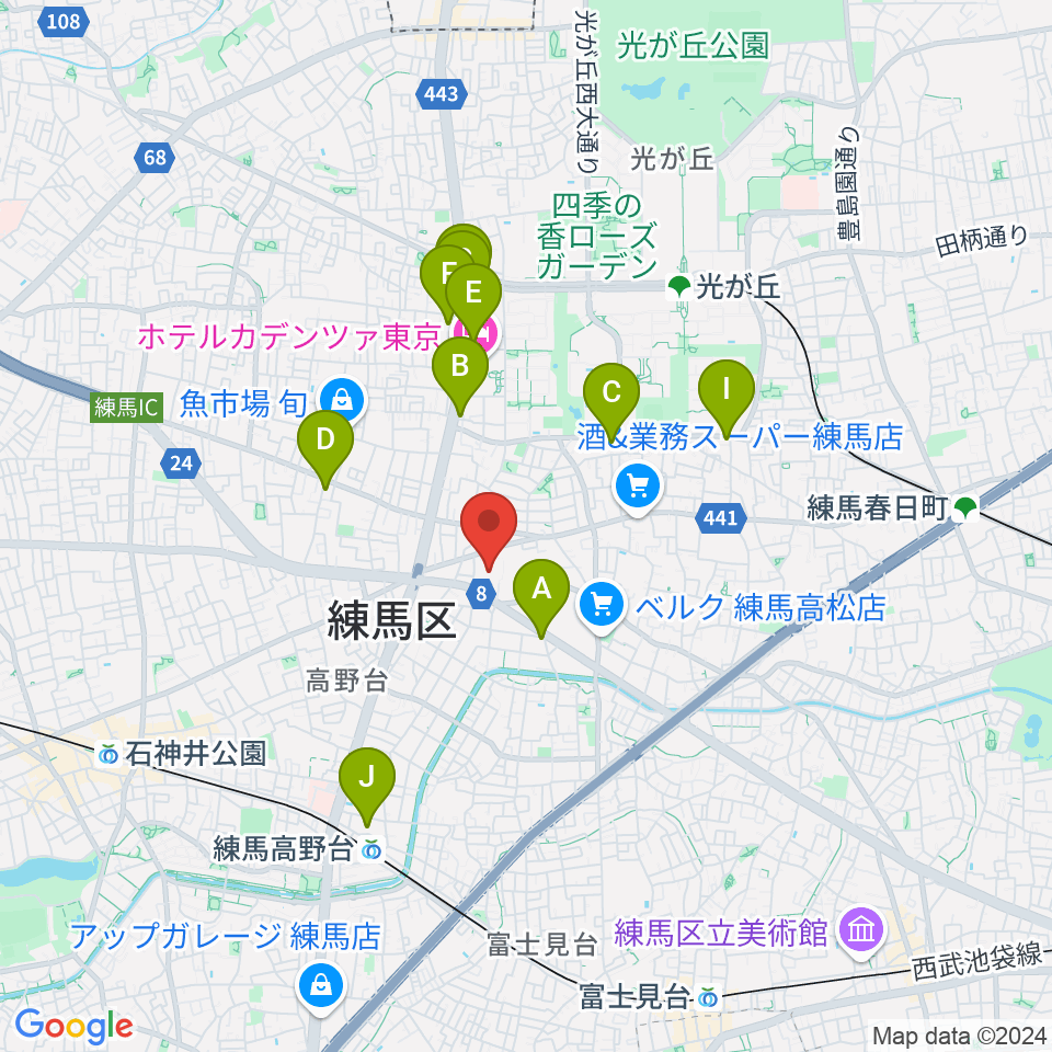 練馬区立総合体育館周辺のカフェ一覧地図