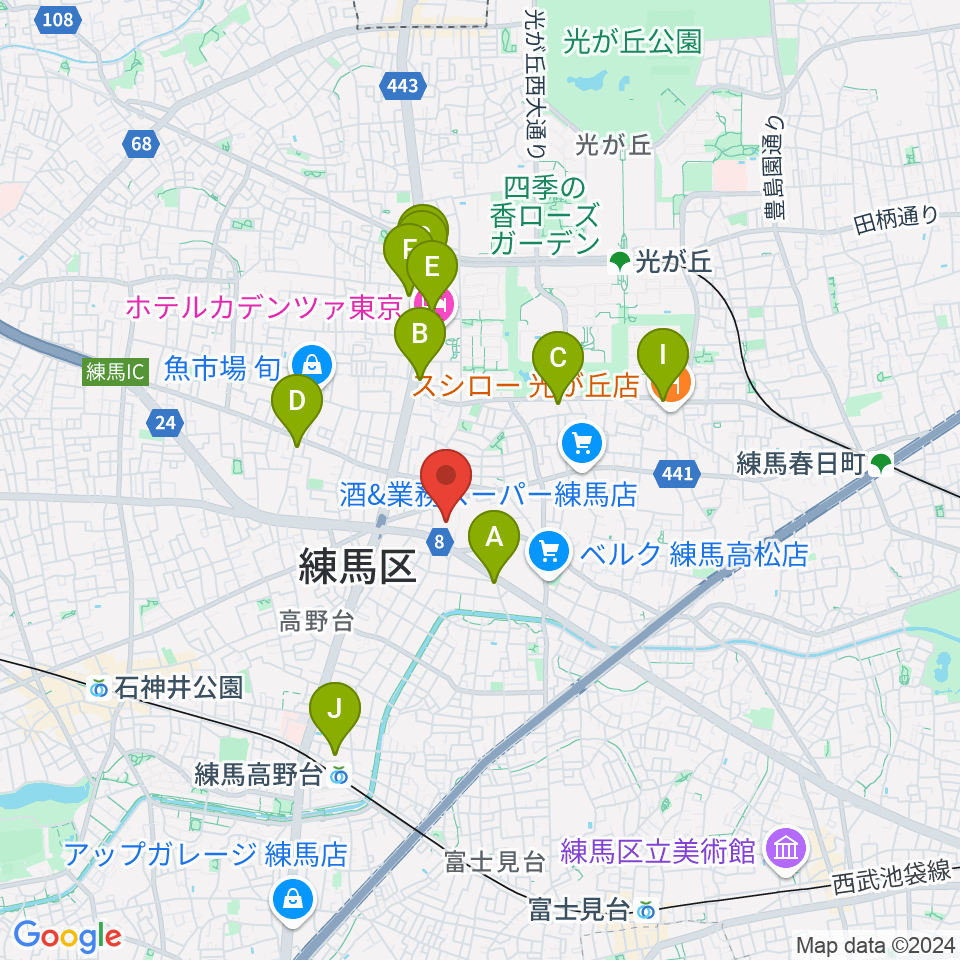 練馬区立総合体育館周辺のカフェ一覧地図