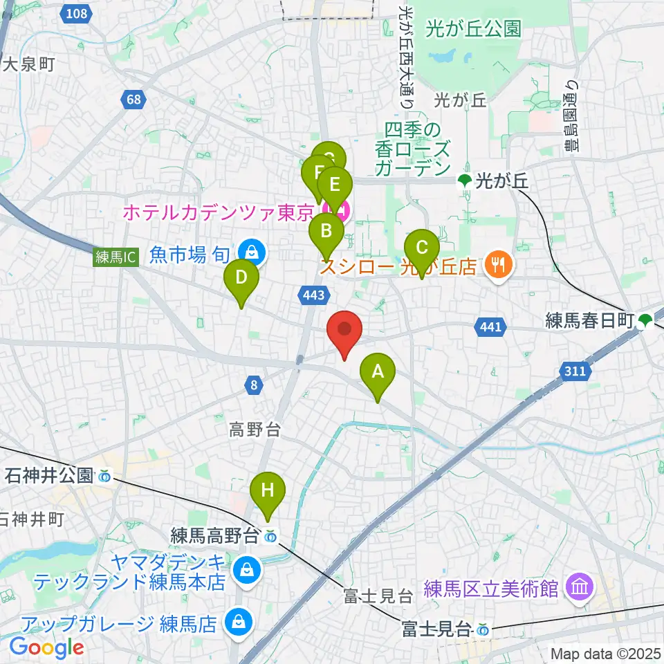 練馬区立総合体育館周辺のカフェ一覧地図