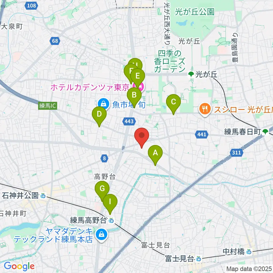 練馬区立総合体育館周辺のカフェ一覧地図